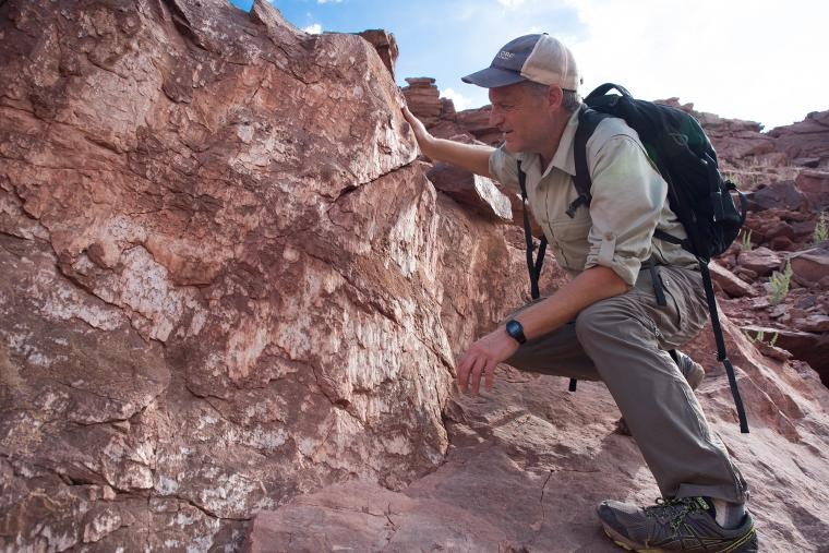Peter Reiners inspects slickensides on the Moab Fault
